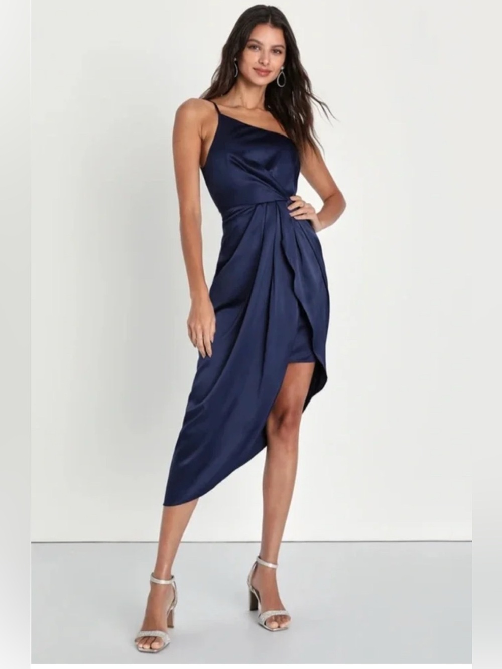 NWT Lulus law of attraction one shoulder asymmetrical midi dress Size L